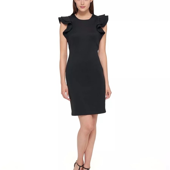 Tommy Hilfiger Dresses & Skirts - Tommy Hilfiger Ruffle‑Sleeve Scuba Sheath Dress – Black